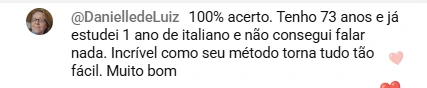Print de depoimento de aluna sobre o método